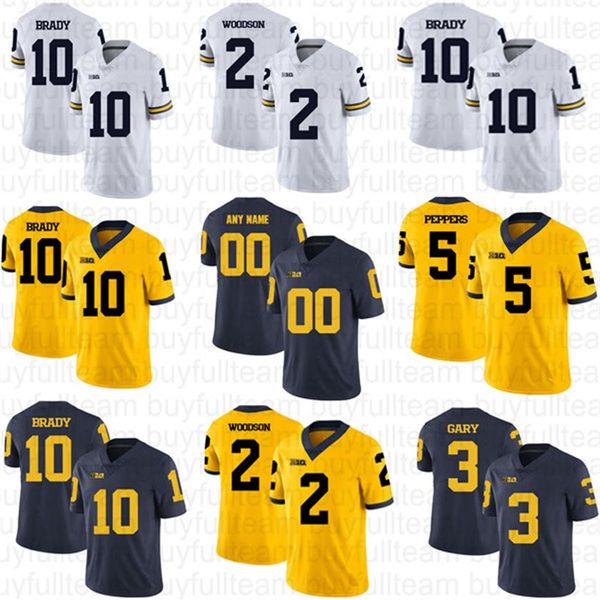 Brady Football Tom Trikots 10 5 Jabrill Peppers 2 Charles Woodson 3 Rashan Gary Jim Harbaugh Desmond Howard NCAA Michigan Wolverines College