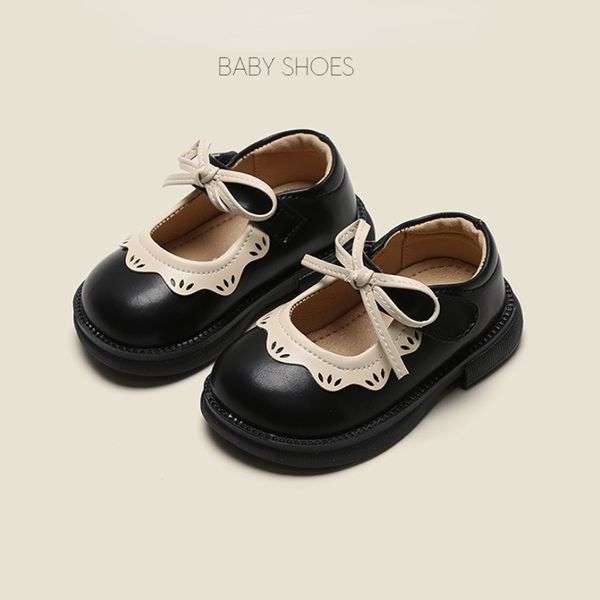 Piazza principessa nera morbida scarpe da ragazza anti-slip per bambini First Walkers Mary Janes Baby Footwear 230227