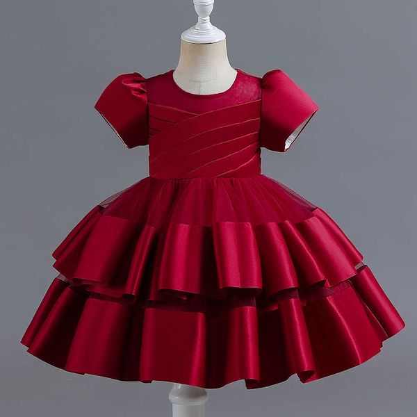 Mädchen Kleider 2023 Formale Kinder Brautjungfer Kleid Für Mädchen Kommen Bogen Spitze Prinzessin Party Kleider Mesh Mädchen Kleiden Neue Jahre kurzarm Kleid