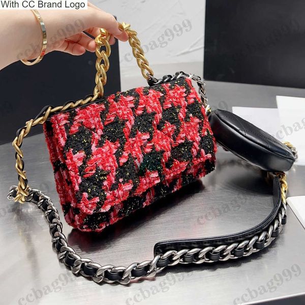 CC Brand Totes French F/W 19 WOC Wallets Houndstooth Totes Bag Tweed Damen Designer Crossbody Hardware Chain Handle Multi Pocket Two Tone Metal Handbags With Mi