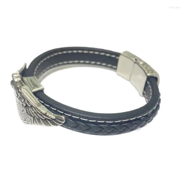 Charm-Armbänder aus echtem Leder, schwarz, Edelstahl, magnetisches Adler-Armband, Herren-Geburtstagsgeschenk für einen Freund