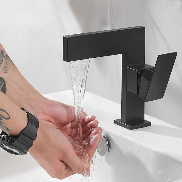 Rubinetti per lavabo da bagno Led Diffuso Contemporaneo Cascata Vite Accessori in ottone Rubinetti per lavabo per doccia da bagno nero opaco