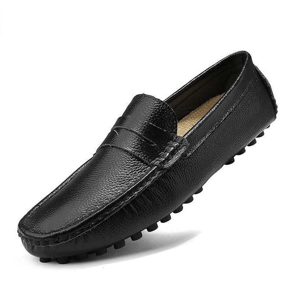 Sapatos de vestido sapatos de couro genuíno masculino de luxo marca de luxuosos cocôs casuais mocassins deslizamentos respiráveis ​​em sapatos de barco preto plus size 3950 r2302227