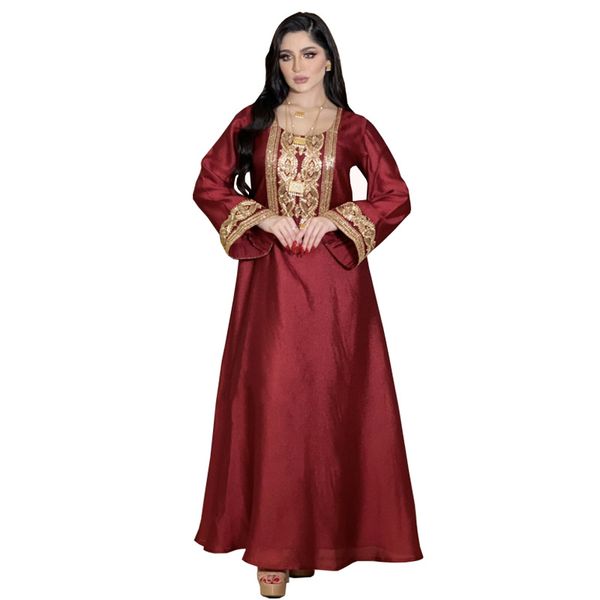 2023 Ethnische Kleidung Freizeitkleider Mode Muslimische Frauen Kleidung Vintage Ethnische Pailletten Goldfaden Hijab Kleid Marokkanischer Kaftan Dubai Türkei Oman Arabische Robe