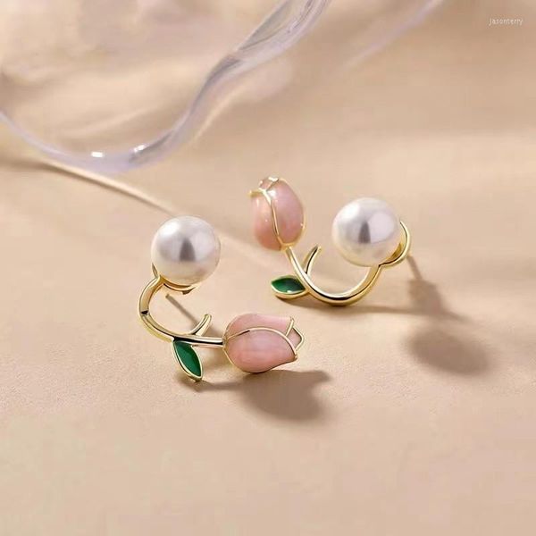 Ohrstecker 2023 Sommer frische rosa Blumen vertraglich Mode elegante feine Perle Trend Frauen Schmuck