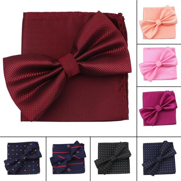 Bow Ties Moda Erkek Dot Katı Bowtie Cep Meydanı Set Vintage Mor Kırmızı Siyah Bule Fomal Business Wedding Party 2pc Hediye