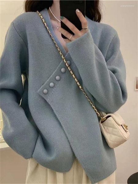 Malhas femininas de inverno Moda de outono Mulheres de tricotes casuais fashon koren suéter cardigan jaqueta solda botão lateral para cima tops chiques