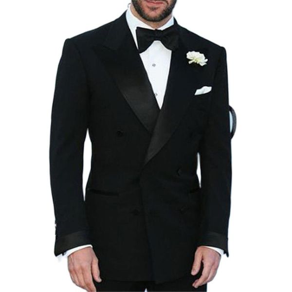 Abiti da uomo Blazer Due pezzi Nero Business Party Uomo 2023 Doppio petto Formale Custom Made Wedding Groom Abito da uomo Giacca da smoking Pantaloni