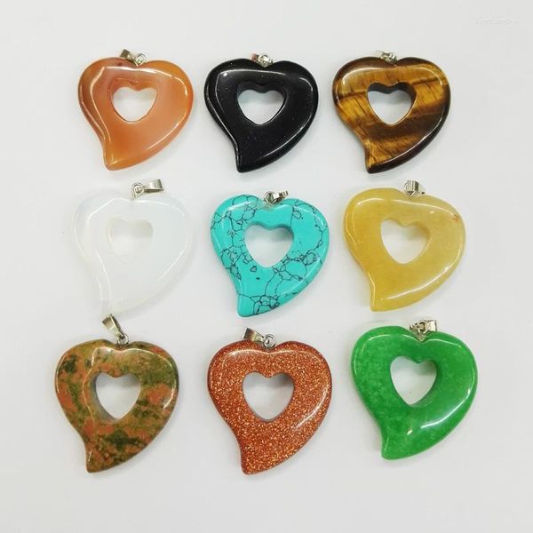 Pendenti di pietra naturale del cuore delle collane del pendente per monili che fanno gli accessori d'avanguardia misti di fascini vuoti 12pcs/lot Commercio all'ingrosso