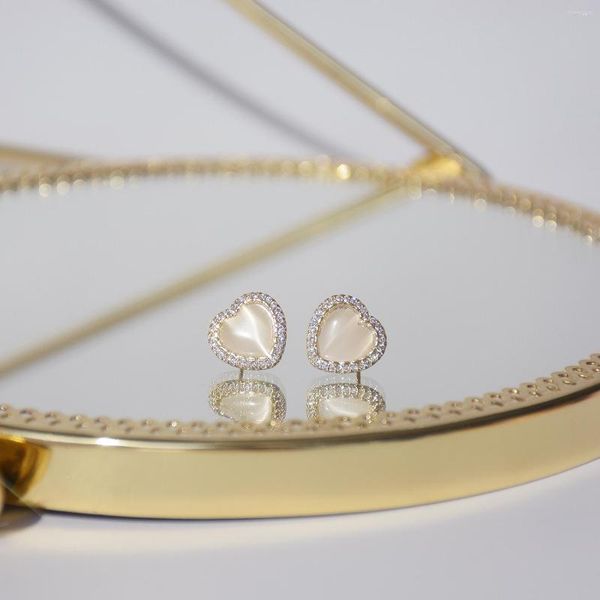 Orecchini a bottone Romantic S925 Silver Needle Opal Love Ins Data per inviare gioielli da donna regalo di compleanno alla fidanzata