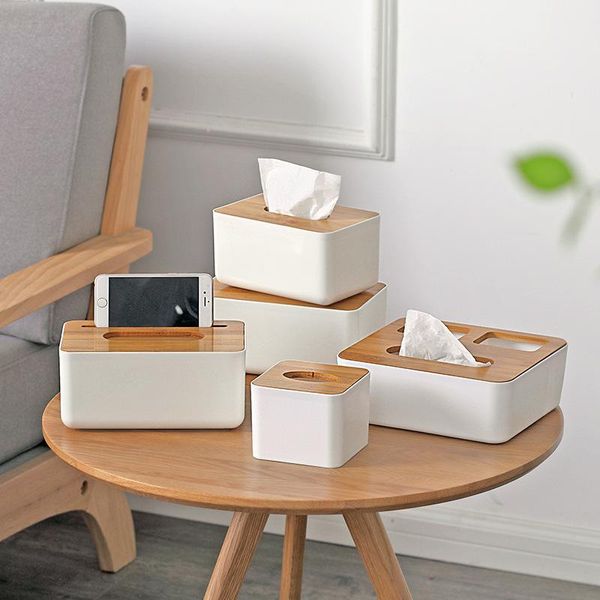 Tissue-Boxen Servietten Küche Holz Abdeckung Kunststoff Box Halter Home Storage Dekor Büro Restaurant Tisch Serviette Kanister Fall