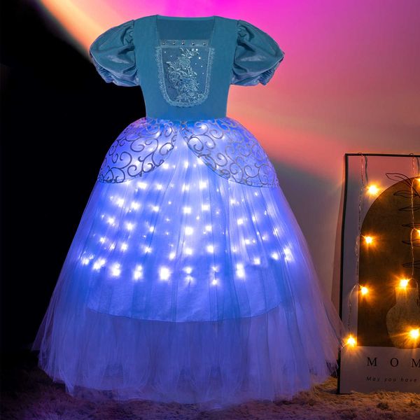 Vestidos da menina Meninas Cinderela LED Light Up Vestido Cosplay Princesa Carnaval Fancy Outfits Crianças Natal Fantasia Disfarce Roupas de Aniversário