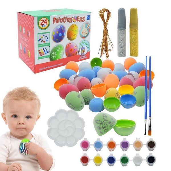 Intelligence Toys Easter Eggs Kit de pintura 24pcs Páscoa preenchível Decoração de ovos de arte Artes de arte Diy Desenho de brinquedos para colorir brinquedos artesanais para crianças 230227