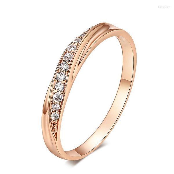 Anéis de casamento Dan de alta qualidade simples de zircônia cúbica amantes de cobre jóias de anel colorido de ouro rosa de tamanhos completos der314