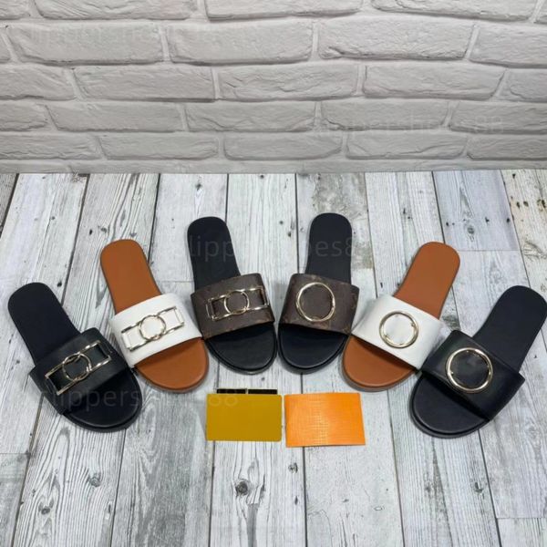 Com caixa designer sandálias slides chinelo flipflop lock it flat mule mulheres homens sapatos verão apartamentos slide f ely bolsa vuttonly crossbody 4562 8818