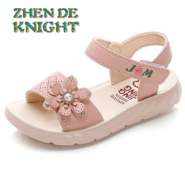 Sandálias Sandals infantis meninas 2022 Verão New Children's Flower Princess Sandals Students Bottom Bottom Sapatos de corrida Tamanho 2137 Z0225