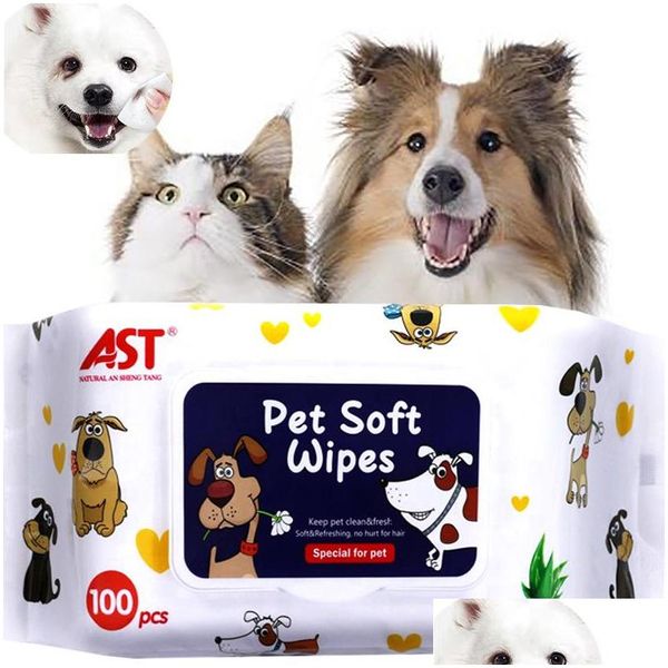 Salviettine umidificate Ast 100Pcs Occhi di animali domestici Asciugamani di carta per la pulizia del cane Macchia di lacrima di gatto Delicata salvietta pulita non stimolante Prodotti per la toelettatura Drop Delive Dhg4M