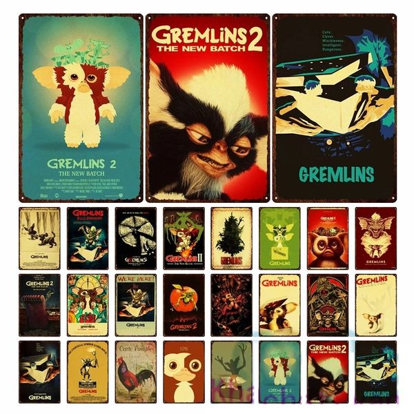 Vintage Cute Animal Gremlin arte latta Poster Piastra metallica Pittura Ferro Targa in metallo Immagini a parete per cinema Camera da letto Soggiorno Casa Decorazione personalizzata Dimensioni 30X20 cm w02