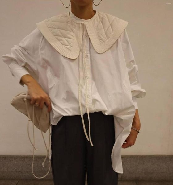 Blusas femininas kuzuwata colarinho destacável 2023 camisa de mola solteira mulher elegante moda de manga longa blusa sólida blusa