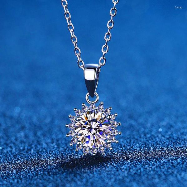 Ketten Echter Moissanit 1CT3CT5CT zertifizierte Sonnenblume Halskette Sterling Silber Diamant Anhänger für Frauen Versprechen Hochzeit Schmuck