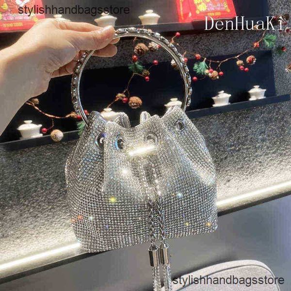 Handle Stones Evening Clutch Bag Prata Brilhante Diamante Bolsas e Bolsa de Mão de Luxo Designer Bolsa de Ombro Crystal Bucket Purse Y220513