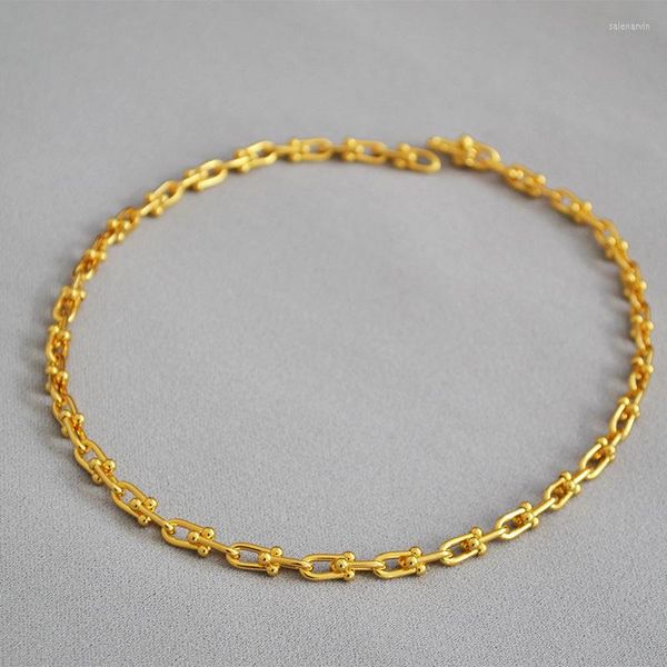 Correntes colares vintage colar de ouro pequeno u trava pura cobre revestimento de vento frio colar jóias de moda de corrente grossa