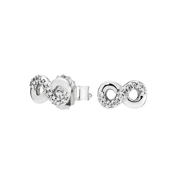 Настоящие серебряные серебряные блестящие бесконечные серьги для шпильки для свадебной вечеринки Pandora Fashion Wedding Part