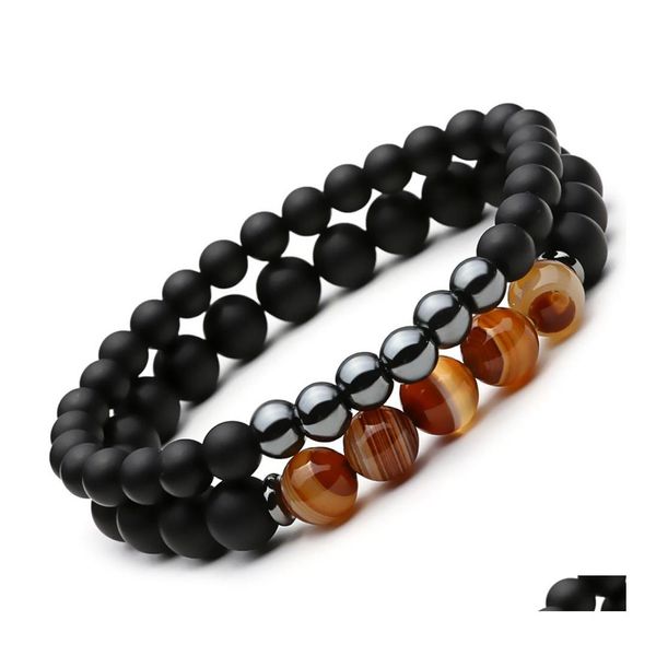 dvr per auto Fili di perline Set magnetico Bracciale con ciondoli per uomo Donna Preghiera nera Braccialetti di onice opaco Distanza Coppie Gioielli Ematite Pietra Dhasv