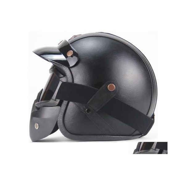 auto dvr Caschi moto Pu Leather 3/4 Casco bici Chopper Open Face Casco vintage1 Drop Delivery Cellulari Accessori moto Dhkvm