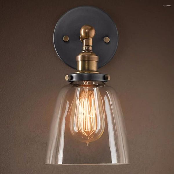 Lampada da parete E27 Industrial Retro Glass Loft Light Illuminazione interna vintage Comodino Camera da letto Cucina Ristorante Sconce