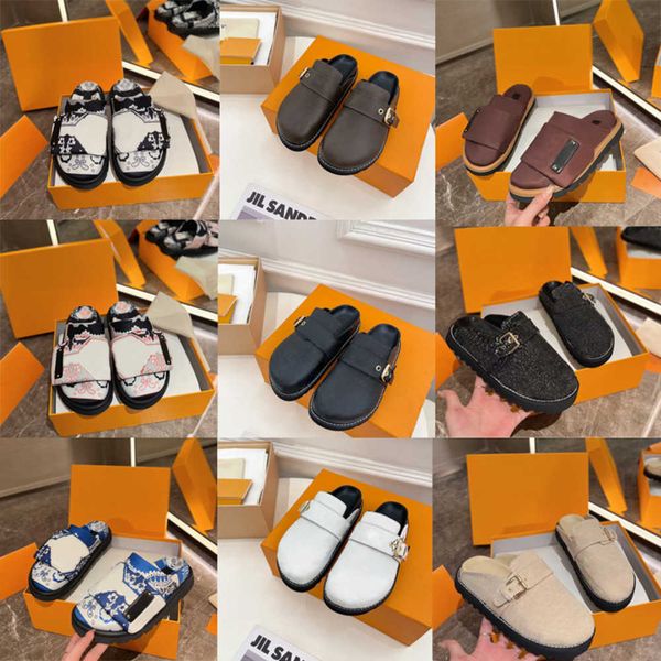 Yaz lüks sandalet tasarımcı kadın erkekler somuf düz sandalet havuz yastık katırları gün batımı rahat konfor katır terlikleri ayak parmağı sandal moda ayakkabı platform ayakkabıları no436