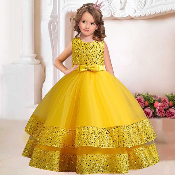 Mädchenkleider Neue Pailletten Kinder Mädchen elegante Hochzeit Perle Blütenblatt Mädchen Kleid Prinzessin Party Schönheitswettbewerb ärmellose Spitze Tüll 3-12 Jahre