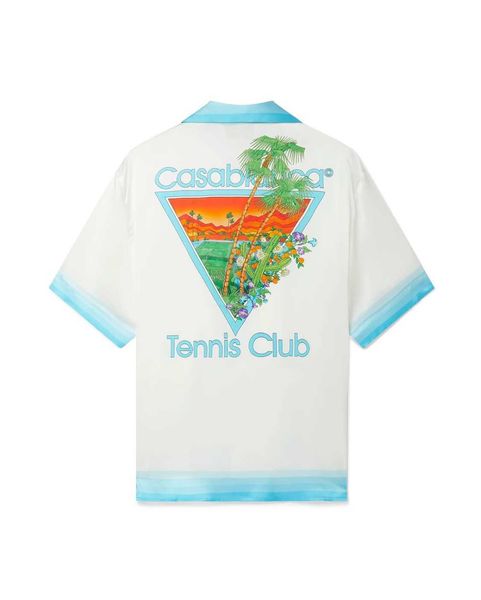 Kazablanka İpek Sıradan Gömlek Erkek ve Kadınlar Yeni Beyaz ve Mavi Kaktüs Tenis Court Çiftleri Yaz Kısa Kollu Gömlek