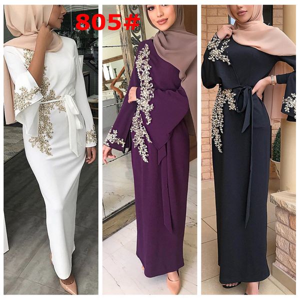 Abbigliamento etnico Arabo pizzo per unghie gonna con perline Hijab Abaya abito di moda abiti lunghi per ragazze musulmane vestiti donne islamiche Plus Size Robe 230227