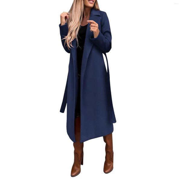 Jaquetas femininas lã de lã Jacket woman women feminino faux lã casaco de lã Blusa fina fina damas longas cinturão elegante sobretudo