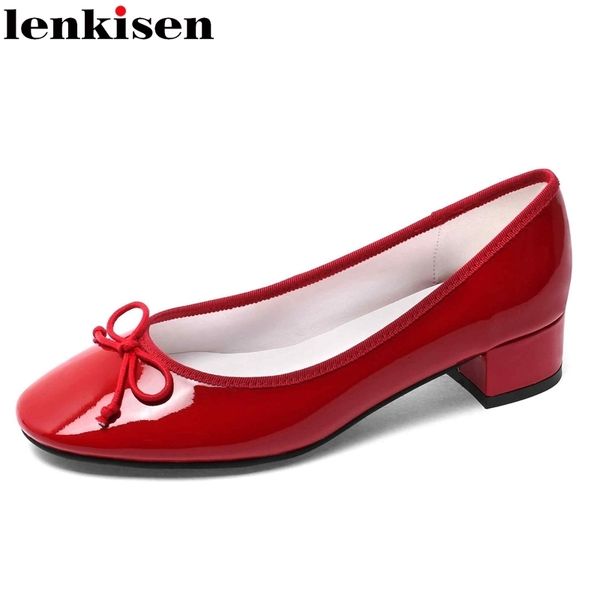 Kleidschuhe Lenkisen Französisch Romantische Vitage Kuhleder Runde Zehe Schmetterlingsknoten Süßes Ballett Med Square Heels Slip auf Damen Pumps L59 230225