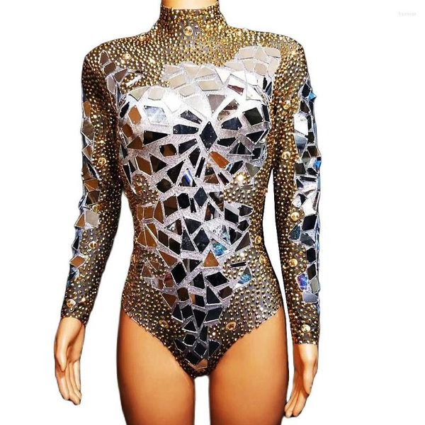 Abbigliamento da palcoscenico Brillanti paillettes con strass dorati Sexy Tute da donna Pole Dance Eseguire Costume Party Nightclub Bar Abbigliamento