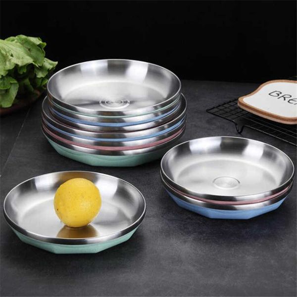 Piatti decorativi Campeggio di alta qualità 20 cm Diametro Stoviglie in acciaio inossidabile Piatto da pranzo Contenitore per alimenti Cucina Famiglia Stoviglie Z0227