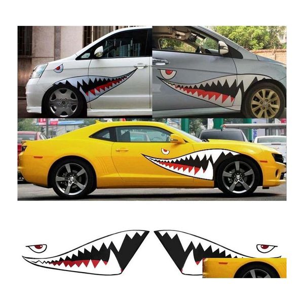 Araba DVR Araba Çıkartmaları 2 PCS/Çift DIY Shark Diş Diş PVC Sticker Serin Çıkartmalar Su Geçirmez Tekne Dekorasyon Damla Teslimat Mobiller Motosiklet Dhjaz