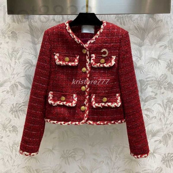 Mistura de lã feminina Designer Tweed Coats Blouson Jacket com letras Broche Jackets Vintage Coat Girls Milan Runway Brand 4i1y