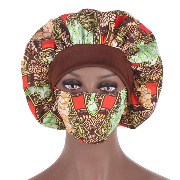 Mützen Beanie/Totenkopfkappen Wickelkopf für Frauen Vintage bedruckte Motorhaube mit Masken Täglich lässig Nachtschlafmütze Afrikanisches Muster Hijabs Kopfbedeckung