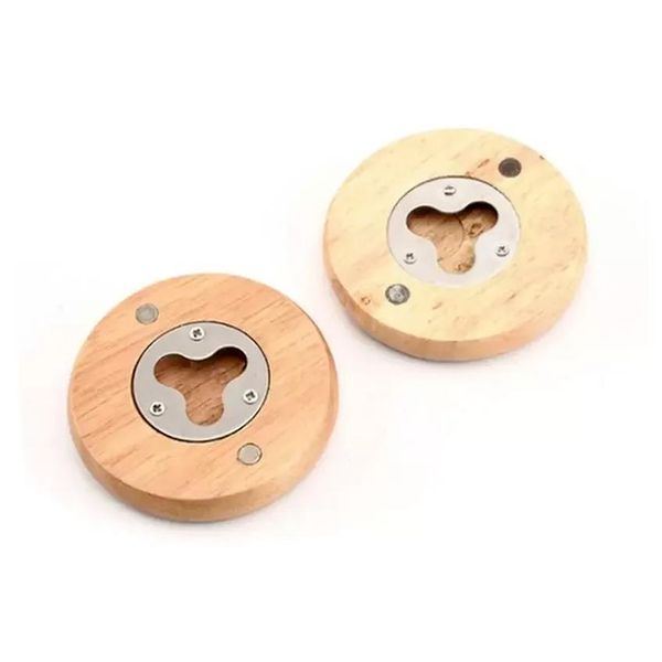 Apriscatole Nuovo legno forma rotonda apribottiglie sottobicchiere magnete del frigorifero decorazione birra all'ingrosso della fabbrica Sxjun23 consegna a domicilio Gard Dhtpv