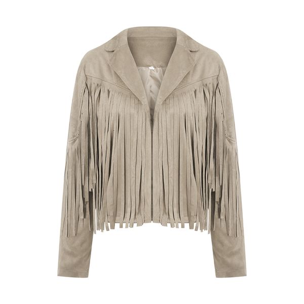 Jackets femininas IMCUTE feminino Vintage Laplagem longa Fringe Fringe Cropped Hippie Motor Biker Cardigan Outwears