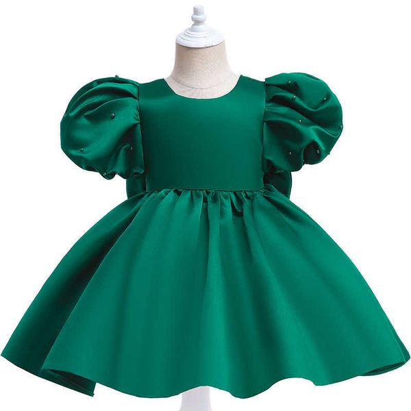 Abiti da ragazza Moda Ragazze Principessa Abiti vintage Tulle Bambino Vestido Manica a sbuffo Verde scuro Festa di compleanno Compleanno Tutu Abito Abbigliamento per bambini