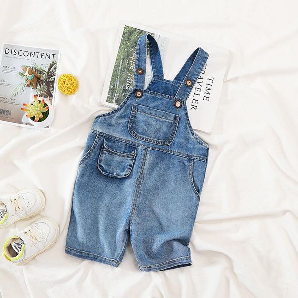 Tulumlar Kids Denim tulumlar 2023 Yaz Bebek Kız Moda Koreli Kot Pantolon Kısa Kısa Erkek Çocuklar İçin Kısa