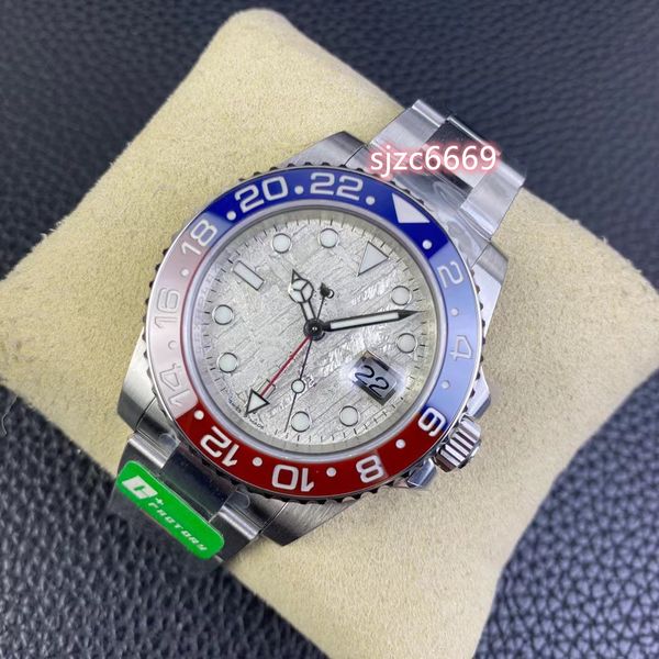 C Fabrika İzleme Çapı 40mm Taşıma 3285 Hepsi Bir GMT İşlevi Gerçek Meteorit Plaka Safir Kristal Cam Ayna 904L Paslanmaz Çelik