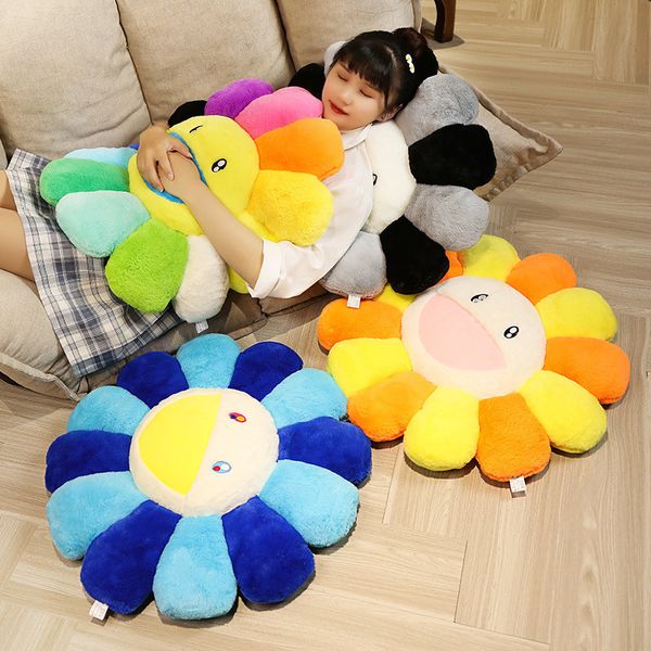 Bonecas de pelúcia 4060 cm Kawaii Smile Face Girassol Brinquedo de pelúcia Flor de sol Recheado Travesseiro Almofada Esteira Casa Quarto Auto Decoração Boneca Meninas Presentes 230227