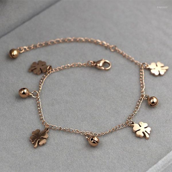 Fußkettchen Mode Edelstahl Blumen -Knöchelarmband Rose Farbe Liebe kleine Glockencharme Fußkette Frau Geschenk