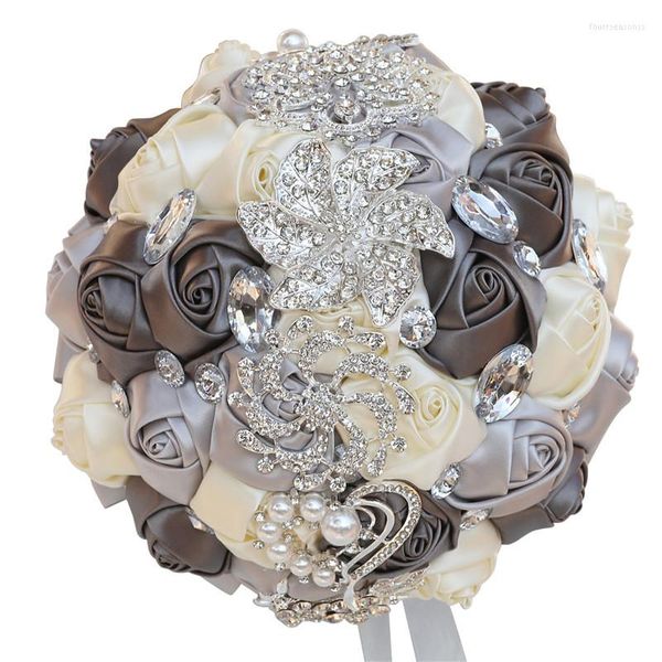 Flores decorativas Buquê artificial artificial feita para a noiva damas de noiva Rhinestones simulação Supplies de casamento por atacado