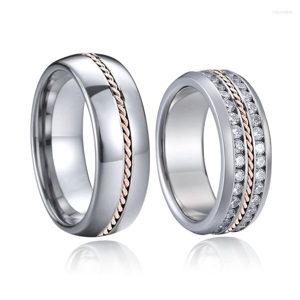 Cluster Rings Alliance Fine Jewelry Set da sposa per lui e per lei per uomo Donna Luxury 14k Rose Gold 8mm Coppia di anelli in titanio